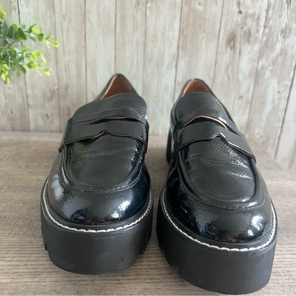 Franco Sarto Black Patent Platform Loafers Preppy Business Casual Womens 9.5 - Picture 4 of 6